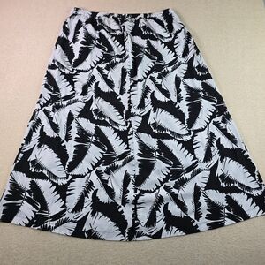Maggie Barnes Skirt Womens 1X Black White A-Line Midi Elastic Waist